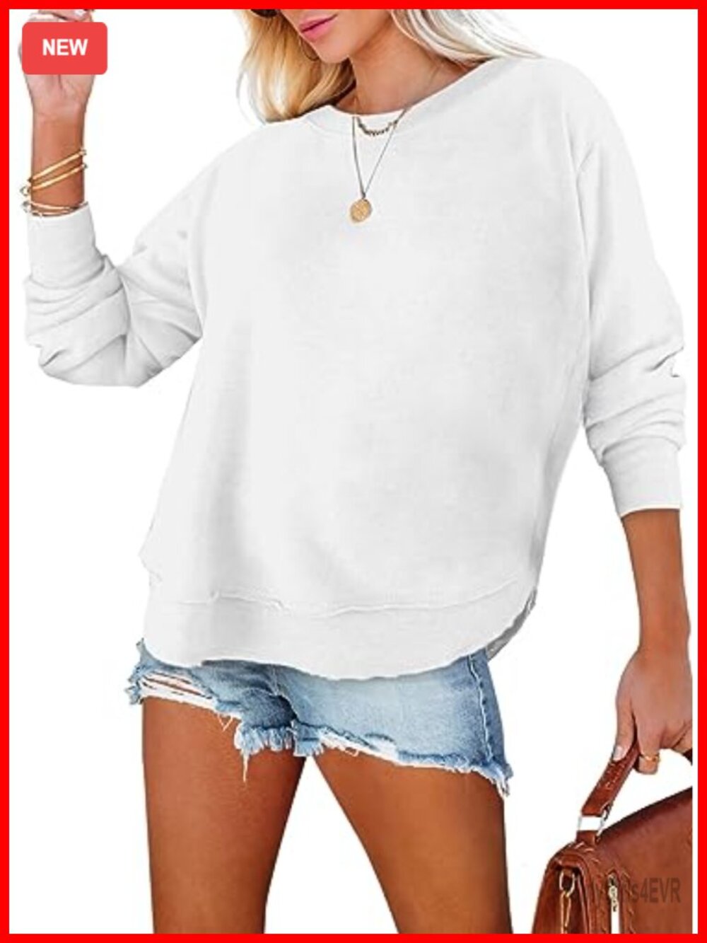 Oversized Crewneck Sweatshirt Womens Loose Fit Side Split Tunic Pullover